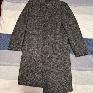 Men's Rare Topman Leon Herringbone Mid Blue / Gray Wool Coat